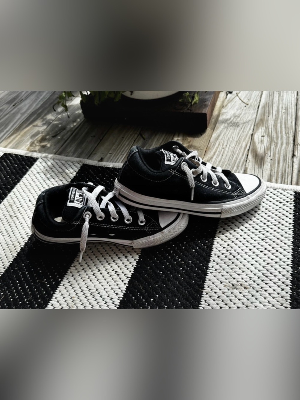 Black Canvas Kids Sneakers with White Trim